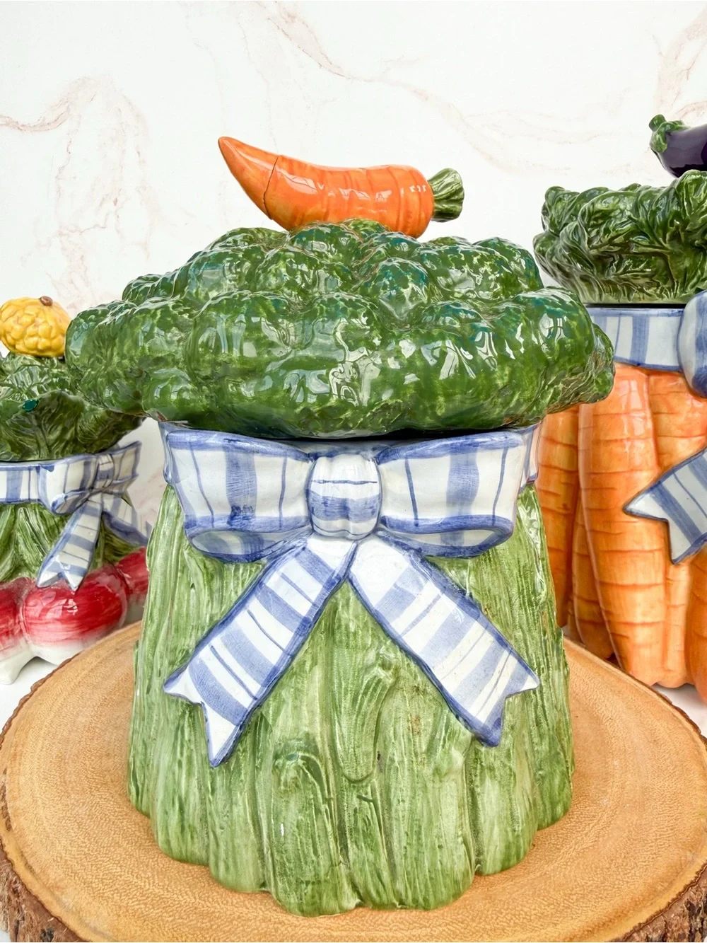 Vintage Fitz and Floyd Vegetable Bowquet Ceramic Kitchen Canister Set Majolica